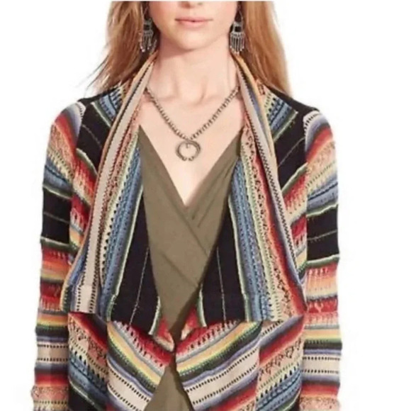 POLO Ralph Lauren Draped Cardigan Sweater Bright Serape Preppy Bohemian Small - Picture 3 of 14